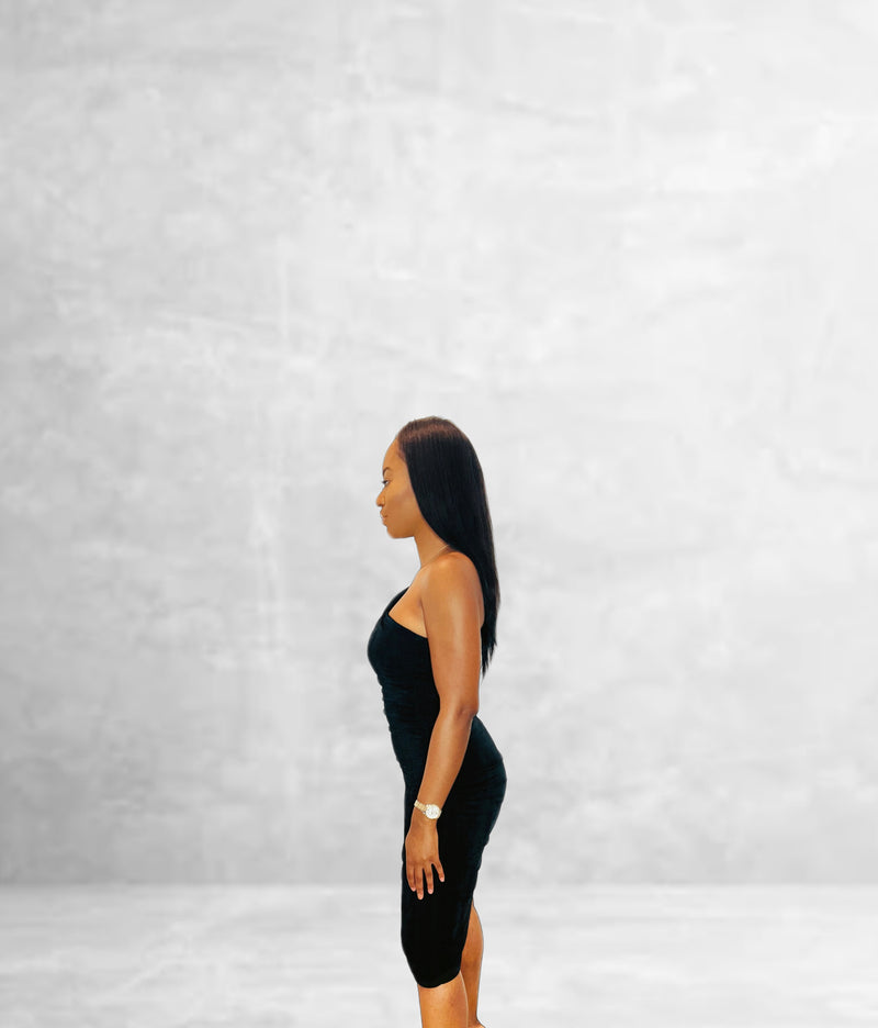 Victoria One Shoulder Black Midi Dress