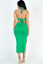 The Selena Cutout Halter Midi Dress - Kelly Green