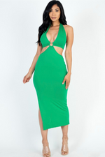 The Selena Cutout Halter Midi Dress - Kelly Green